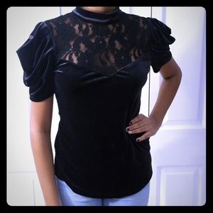 Black velvet and lace blouse